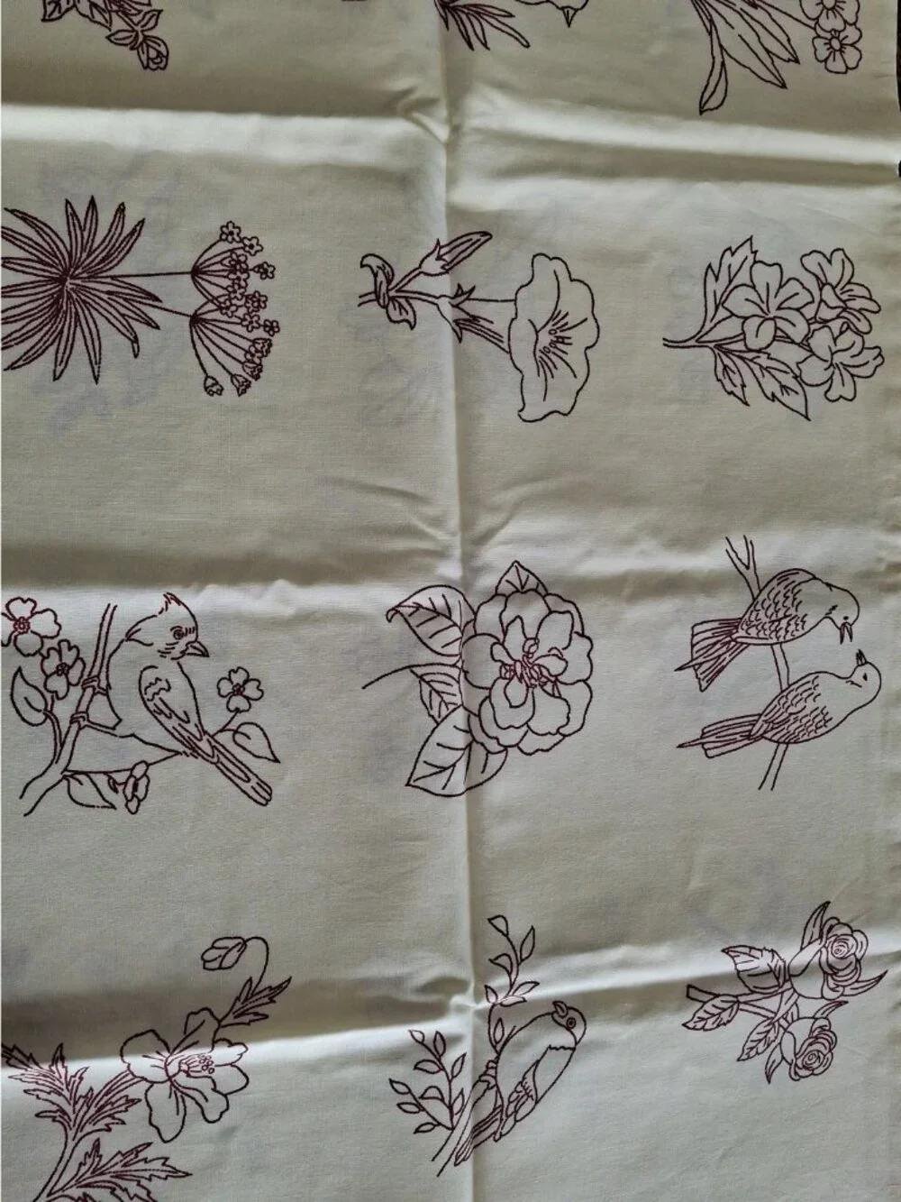 Redwork Gatherings Moda Fabrics -Cream 49110 - Red Bird -Primitive -36 X 58